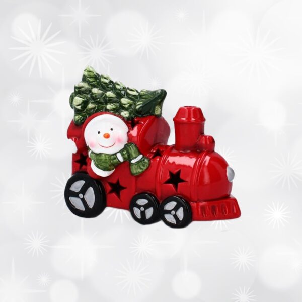 Figurka bożonarodzeniowa - bałwanek/mikołaj w samochodzie 11 cm