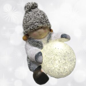 Figurka świąteczna chłopiec / dziewczynka z kulą LED