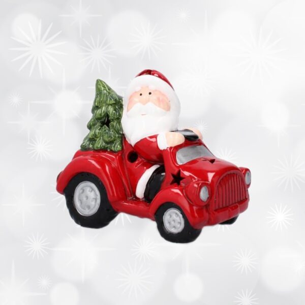 Figurka bożonarodzeniowa - bałwanek/mikołaj w samochodzie 12 cm
